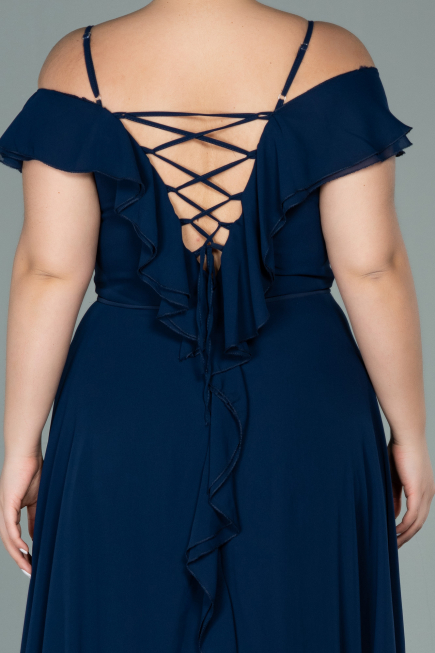Robe Grande Taille Mousseline Longue Bleu Marine ABU1892