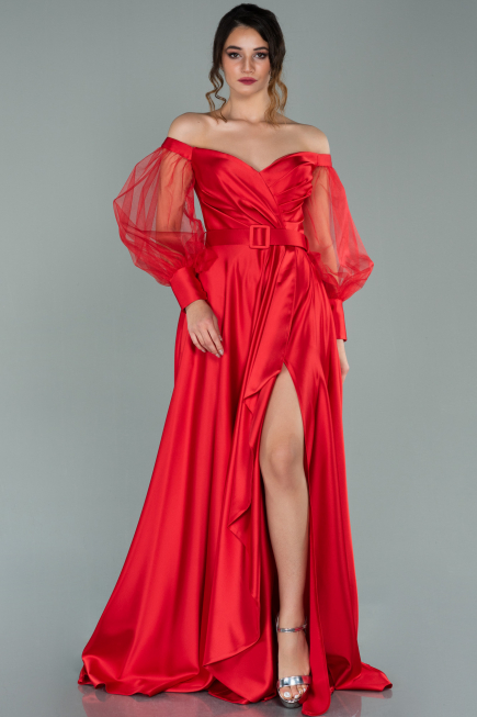 Robe de Soirée Longue Satin Rouge ABU2025