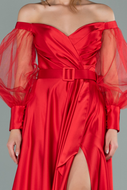 Robe de Soirée Longue Satin Rouge ABU2025