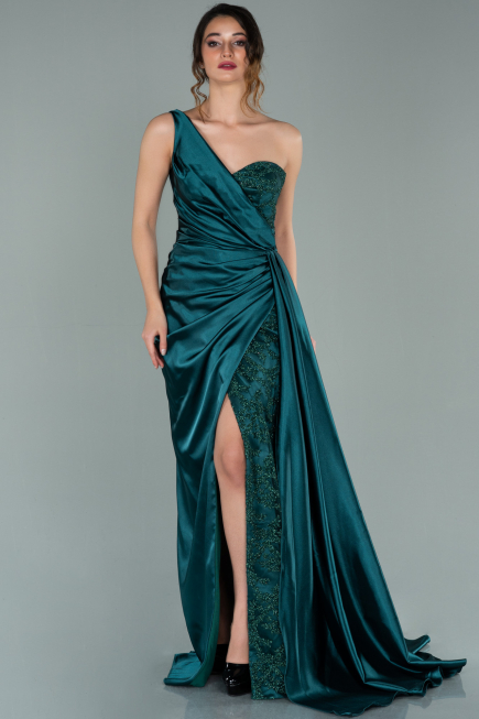 Robe de Soirée Longue Satin Émeraude ABU2028