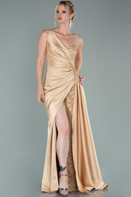 Robe de Soirée Longue Satin Or ABU2028
