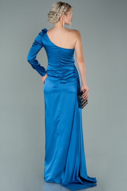 Robe de Soirée Longue Satin Indigo ABU2038
