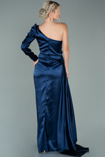 Robe de Soirée Longue Satin Bleu Marine ABU2038