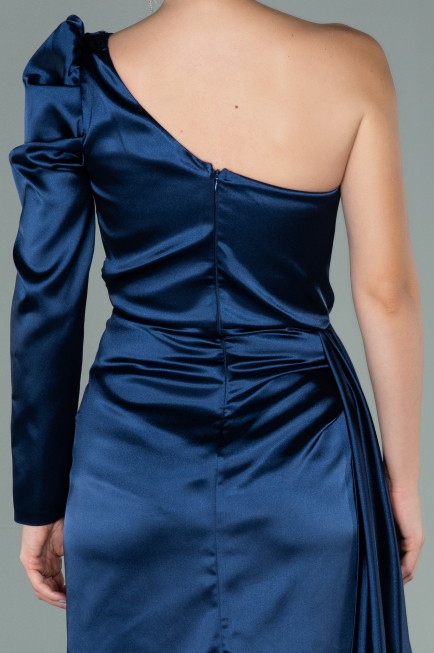 Robe de Soirée Longue Satin Bleu Marine ABU2038