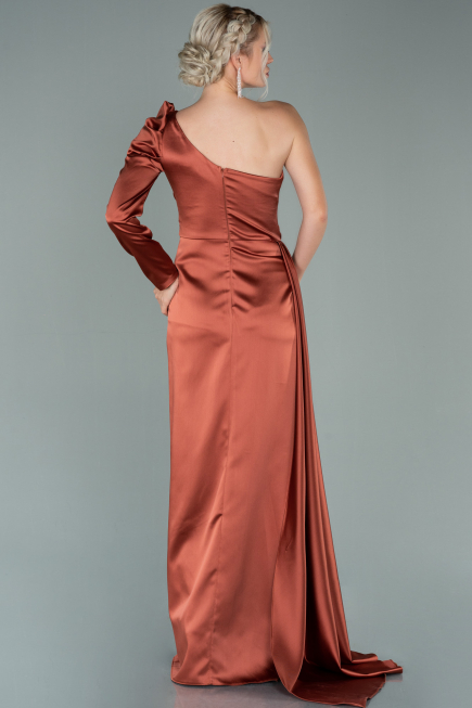 Robe de Soirée Longue Satin Marron clair ABU2038