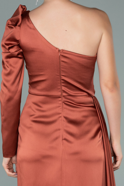 Robe de Soirée Longue Satin Marron clair ABU2038