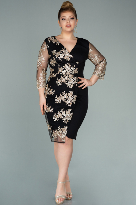 Robe Grande Taille Courte Noir-Or ABK1157