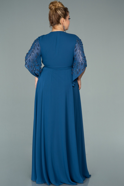 Robe de Soirée Grande Taille Longue Mousseline Indigo ABU2071