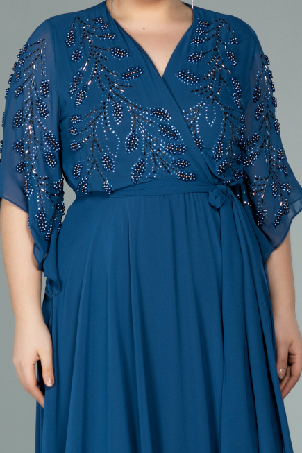 Robe de Soirée Grande Taille Longue Mousseline Indigo ABU2071