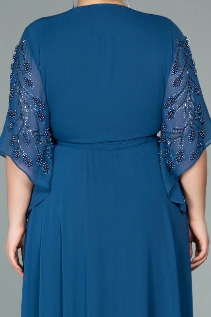 Robe de Soirée Grande Taille Longue Mousseline Indigo ABU2071