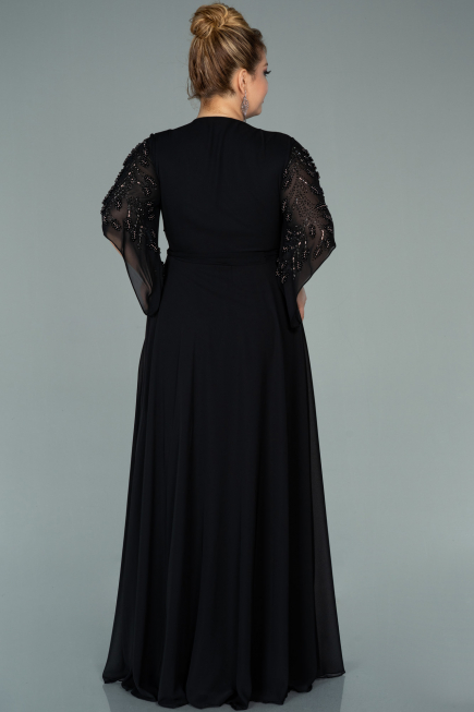Robe de Soirée Grande Taille Longue Mousseline Noir ABU2071