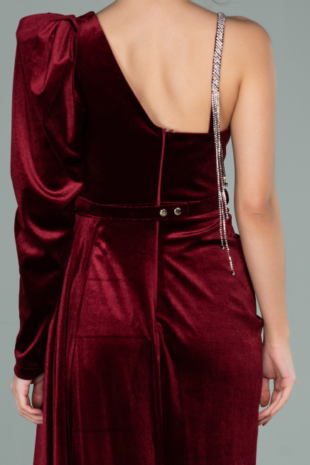 Robe de Soirée Longue Velours Rouge Bordeaux ABU2074