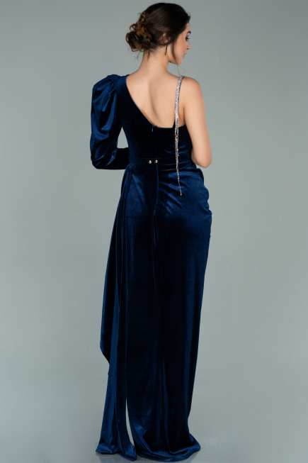Robe de Soirée Longue Velours Bleu Marine ABU2074
