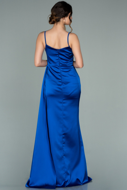 Robe Queue de Poisson Longue Satin Bleu Saxe ABU1894