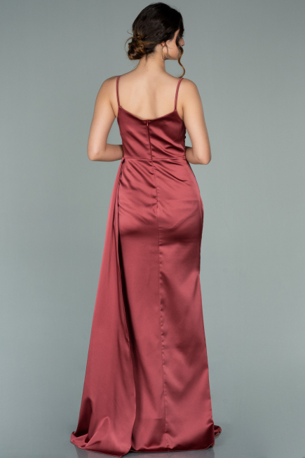 Robe Queue de Poisson Longue Satin Marron clair ABU1894