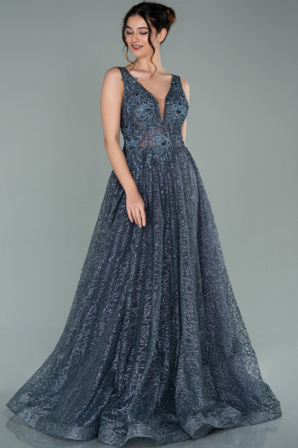 Robe de Soirée Longue Anthracite ABU2131