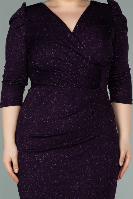 Robe Grande Taille Courte Violet Foncé ABK1246