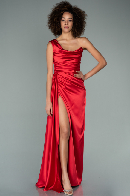 Robe de Soirée Longue Satin Rouge ABU2173
