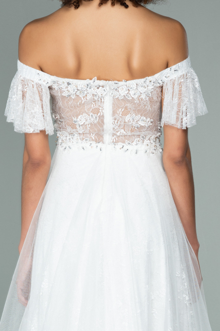 Robe de Soirée Longue Dantelle Blanc ABU1666