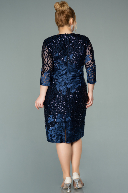 Robe de Soirée Grande Taille Courte Squameuse Bleu Marine ABK1284