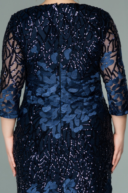 Robe de Soirée Grande Taille Courte Squameuse Bleu Marine ABK1284