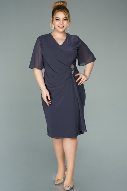 Robe de Soirée Courte Mousseline Anthracite ABK1294