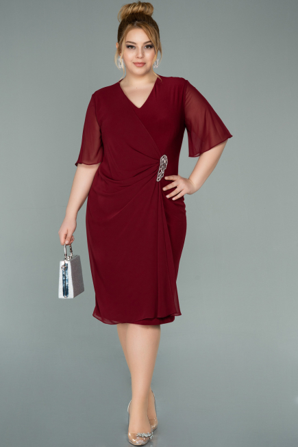 Robe de Soirée Courte Mousseline Rouge Bordeaux ABK1294