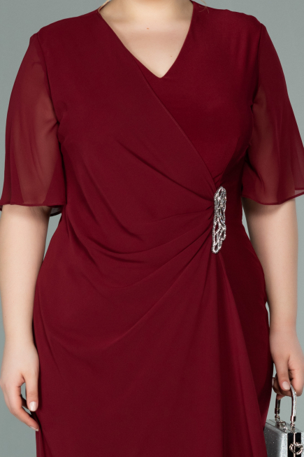 Robe de Soirée Courte Mousseline Rouge Bordeaux ABK1294