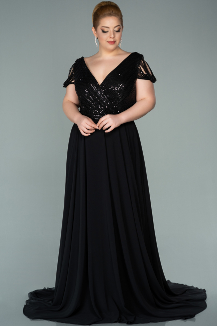 Robe de Soirée Grande Taille Longue Noir ABU828