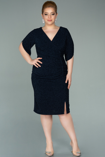 Robe de Soirée Grande Taille Courte Bleu Marine ABK1276