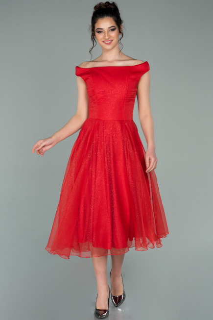 Robe de Soirée Midi Rouge ABK1316