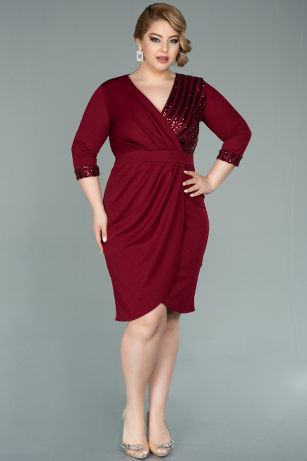 Robe de Soirée Grande Taille Courte Rouge Bordeaux ABK1325