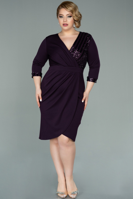 Robe de Soirée Grande Taille Courte Violet ABK1325