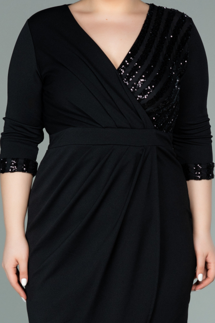 Robe de Soirée Grande Taille Courte Noir ABK1325