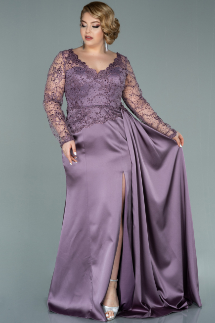 Robe de Soirée Grande Taille Longue Satin Lavande ABU2204