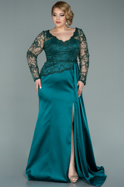 Robe de Soirée Grande Taille Longue Satin Émeraude ABU2204
