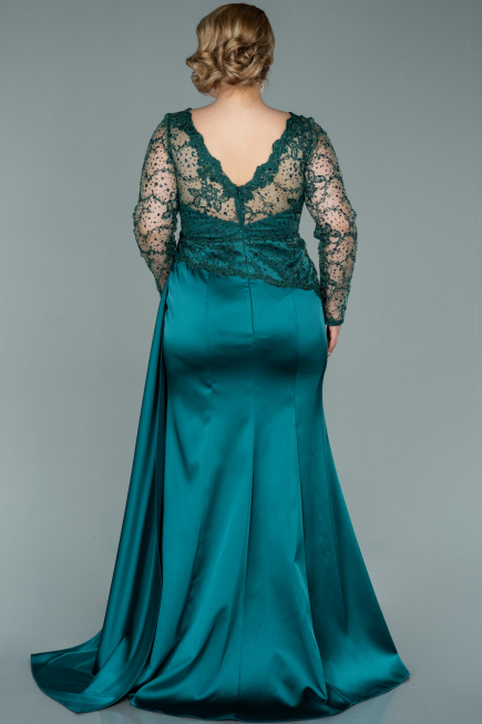 Robe de Soirée Grande Taille Longue Satin Émeraude ABU2204