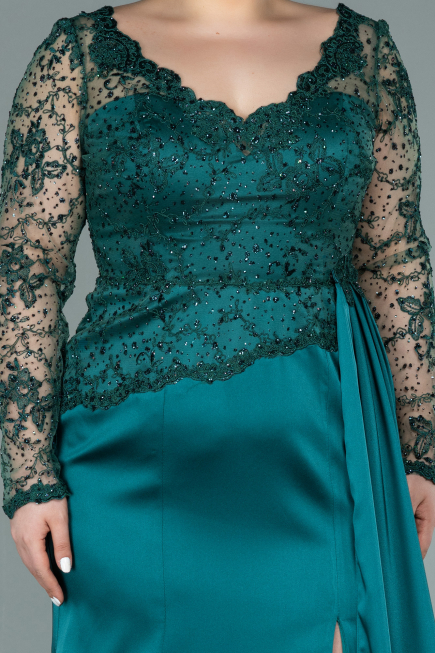 Robe de Soirée Grande Taille Longue Satin Émeraude ABU2204