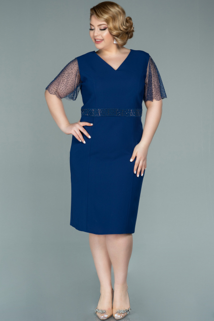 Robe Grande Taille Midi Bleu Marine ABK1338