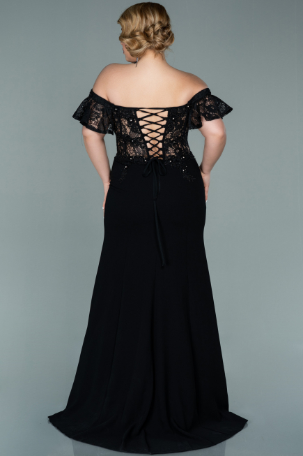 Robe Grande Taille Longue Dantelle Noir ABU2248