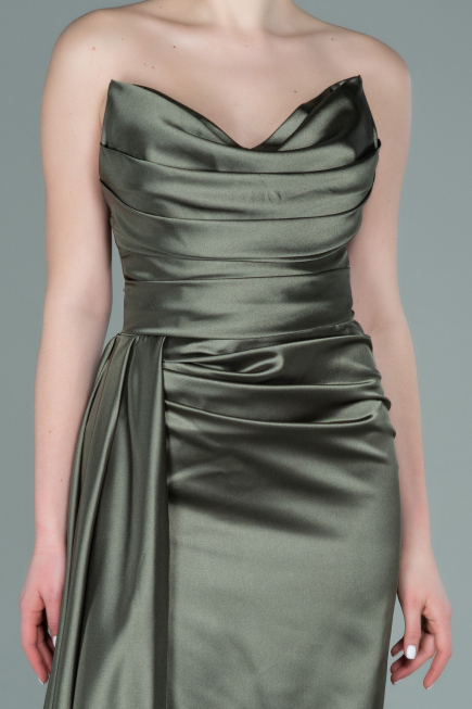 Robe Grande Taille Midi Mousseline Vert Huile ABU361