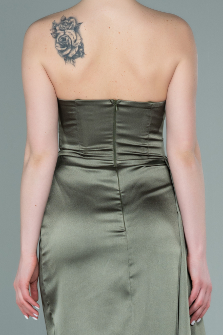 Robe Grande Taille Midi Mousseline Vert Huile ABU361