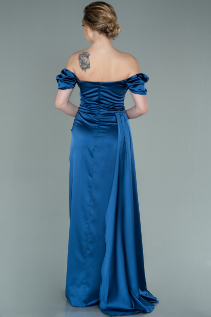 Robe De Fiançaille Satin Longue Gris-Indigo ABU1606