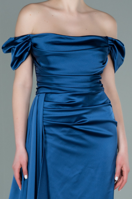 Robe De Fiançaille Satin Longue Gris-Indigo ABU1606