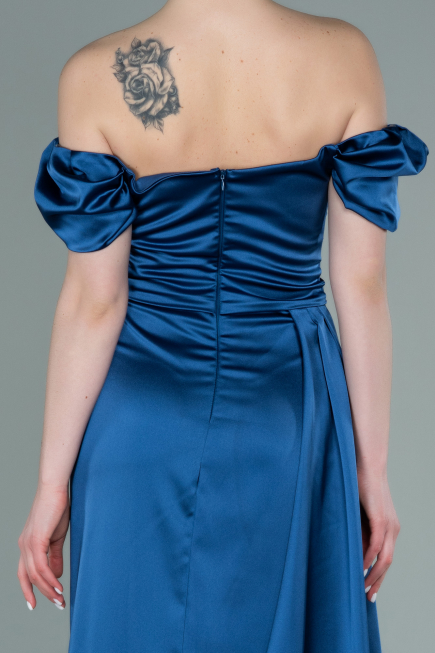 Robe De Fiançaille Satin Longue Gris-Indigo ABU1606