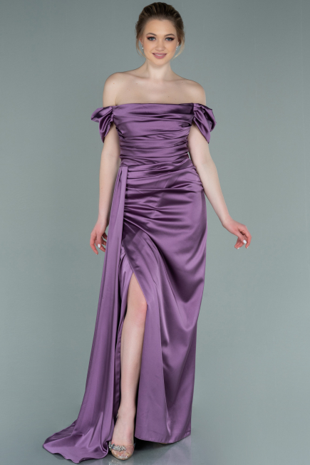 Robe de Fiançaille Longue Satin Lavande ABU1606
