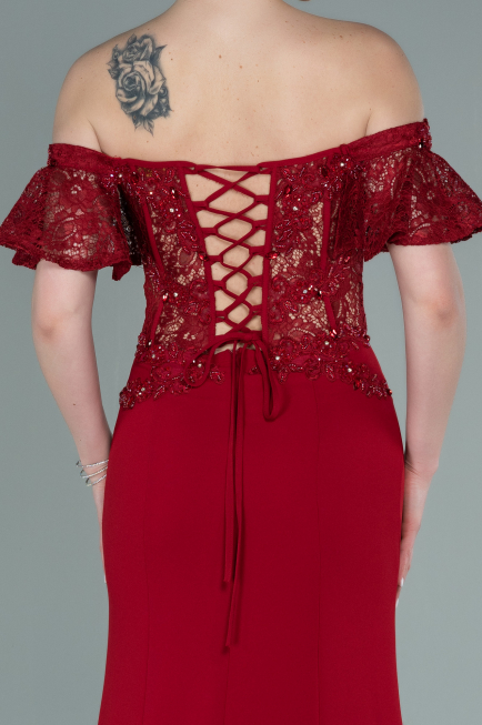 Robe de Soirée Longue Dantelle Rouge Bordeaux ABU2261