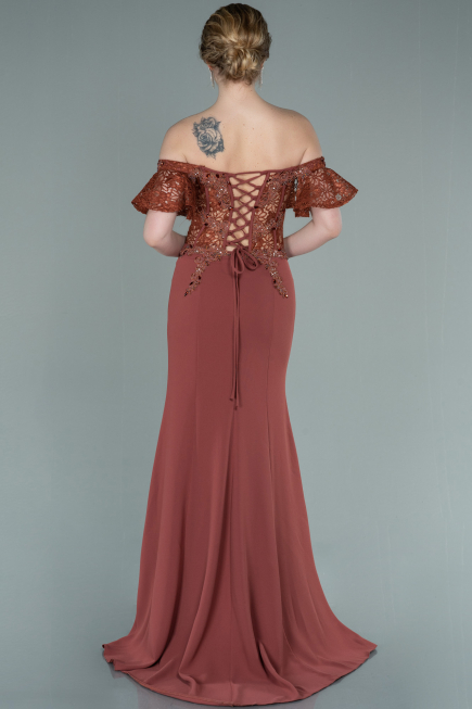 Robe de Soirée Longue Dantelle Marron clair ABU2261