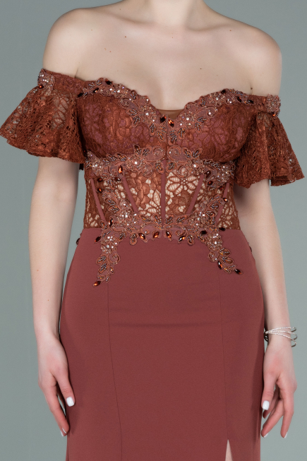 Robe de Soirée Longue Dantelle Marron clair ABU2261