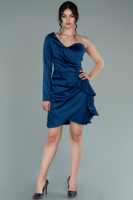 Robe de Cérémonie Courte Satin Bleu Marine ABK1309